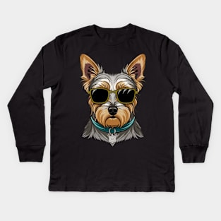 Yorkshire Terrier With Sunglasses Kids Long Sleeve T-Shirt